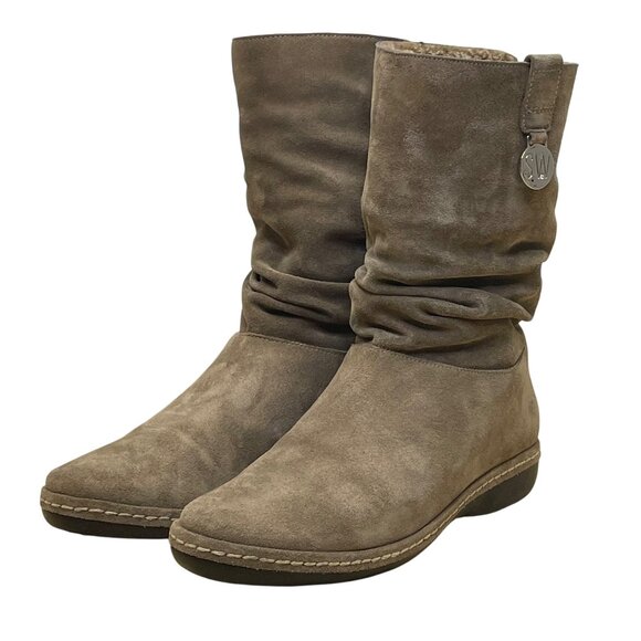 Stuart Weitzman Women’s Taupe Suede Mid-Calf Slouch Slip-On Coinage Boots Size 7 - Picture 3 of 12